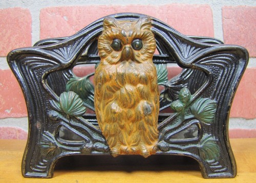 OWL Judd Co Antique Letter Holder Rack Cast Iron Old Multi Color Painted Finish - Picture 1 of 12