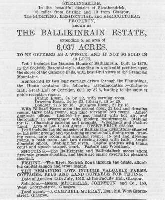 1912 The Ballikinrain Estate Stirlingshire zum Verkauf Herrenhaus und Bauernhöfe