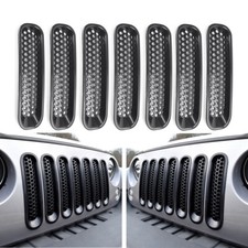 7pcs Front Insert Mesh Grille Trim Cover Fit Jeep Wrangler Jk 2007-18 Black Auto