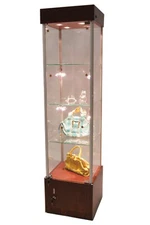 Cherry Tower Display Showcase with LED Lights, Lock, and Storage - 72" H
