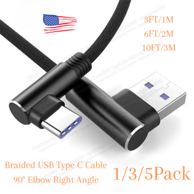 1-3X 90 Degree Right Angle USB Charger Charging Sync Type C Cable Cord 3/6/10FT