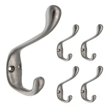 5 Pack Satin Nickel Double Coat, Hat, Robe, Towel Wall or Door Hook BH2003SN