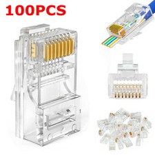 100Pc RJ45 Pass Through Modular Plug Network Cable Connector End 8P8C Cat6, 5e 5