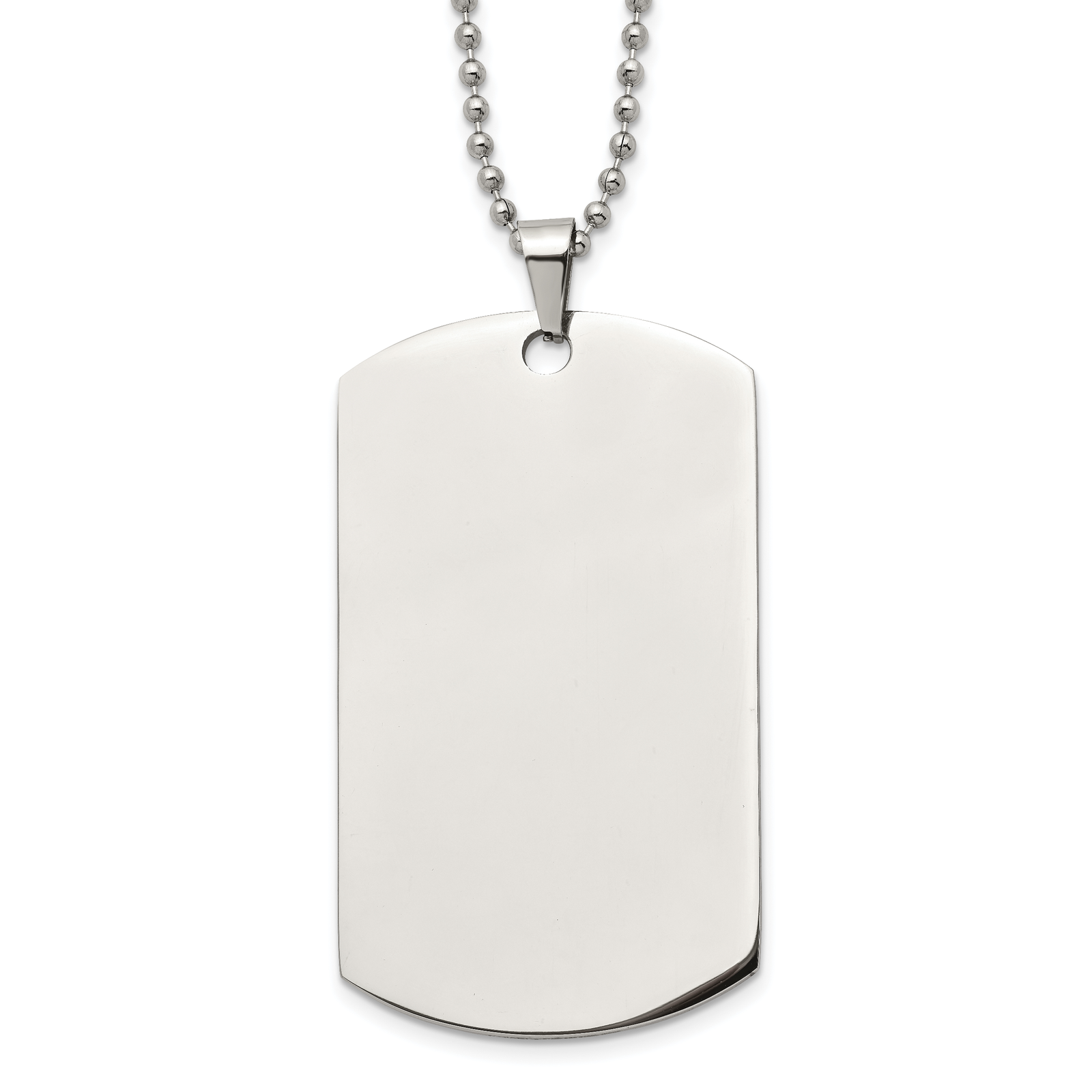 Chisel Stnls Steel and Round Edge XLarge 2mm Dog Tag Ball Chain Necklace 24