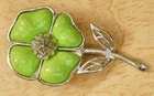 VINTAGE Costume Jewelry Coro Lime Green Silver Tone Flower Brooch Pin