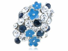 Elegant Silver Tone Two Coloured Rhinestone Enamel Painted Flower Fashion Ring