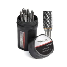 HIDOTOL Carbide Burr Set 1/4" Shank 10PC Tungsten Double Cut Carbide Rotary B...