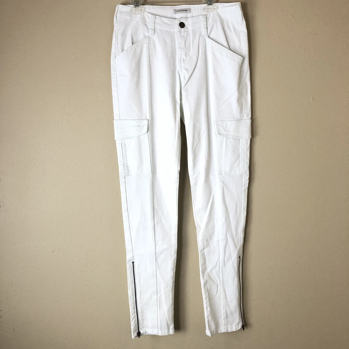 Boston Proper Womens Low Rise Skinny White Cargo Pants Size 2 Ankle Zip