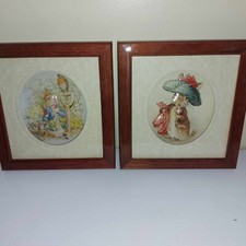 2xVintage 1991 Decoupage Framed Illustrated Picture of Peter Rabbit