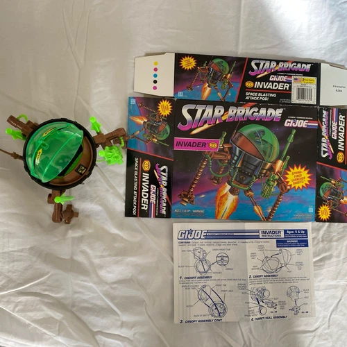 Complete JOE 1993 STAR BRIGADE INVADER Hasbro Space Pod With Box And Blueprint