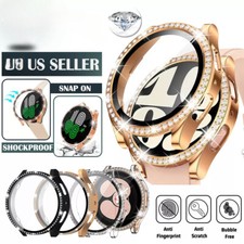 US For Samsung Galaxy Watch 6 40mm 44mm Glass Screen Protector Diamond Case Cove
