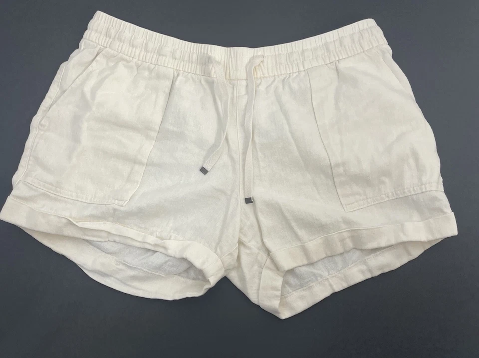 Pantalones Cortos Old Azul Marino Mezcla Lino Mujer Medianos Marfil Color Crema 30x3.5 S/207946-04 Foto 2 de 4