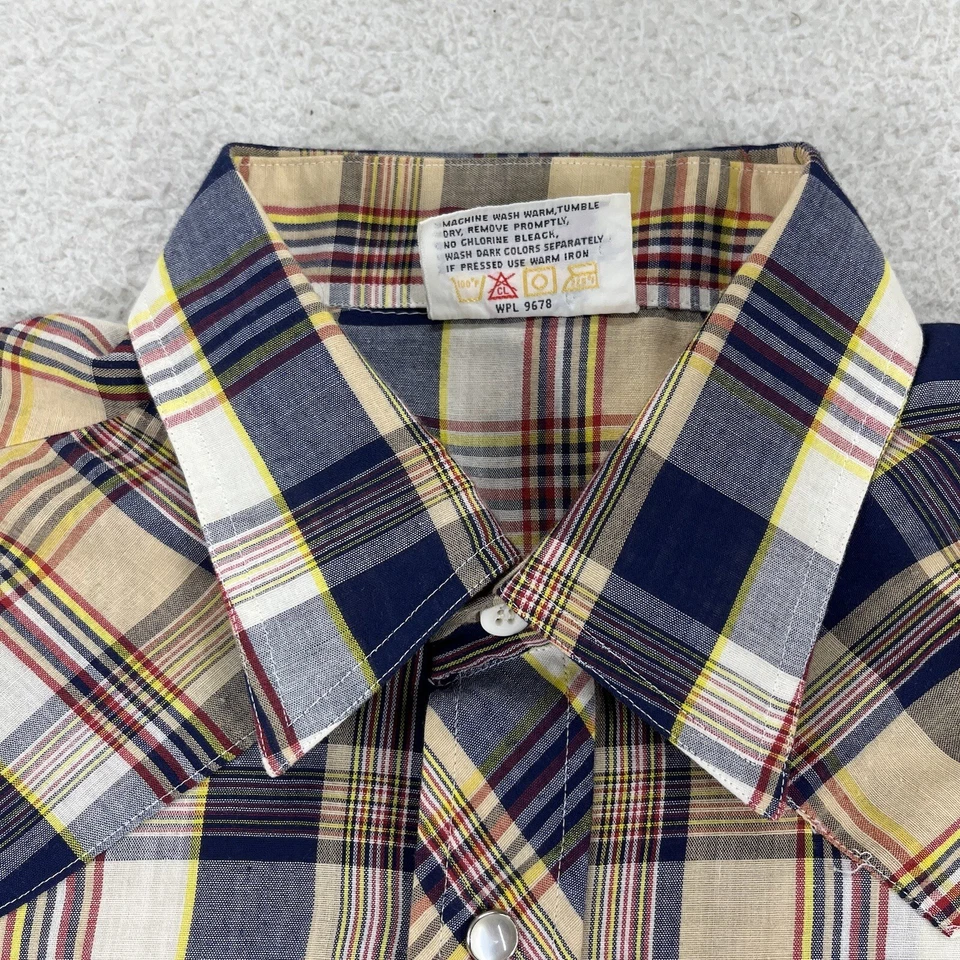 VINTAGE Saturdays In California Shirt Mens Large Yellow Plaid Pearl Snap Western - Image 2 of 4