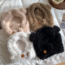 Lady Hat Fleece Furry Fluffy Warm Bear Ears Beanie Hat Ski Cap Hooded Scarf Cute