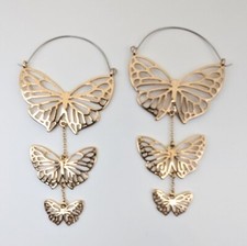 Plug Hoops for Gauges BUTTERFLY Hangers Body Jewelry Earrings Gold Ear Weights