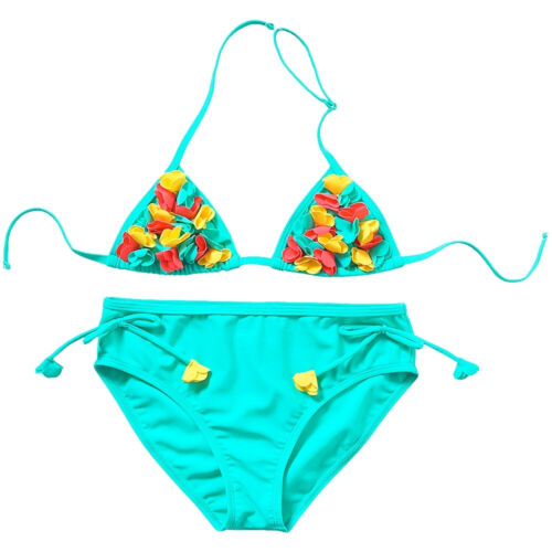Girls Bikini Swim Sets Two Piece Cropped Triangle Rainbow Stripe Summer Holiday - Picture 11 of 21