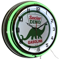 19" Sinclair Dino Gasoline Double Neon Clock Man Cave Garage Decor (Green)