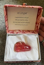 Shoe Miniature Glass Pink/Red Baby Girl About Face Designs Paisley Box