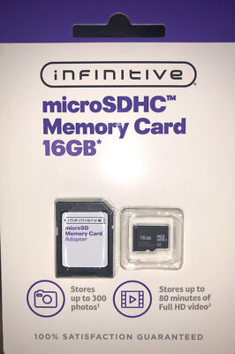 NEW Infinitive Micro SDHC Memory Card 16GB  Store Up To 300 Photos Or 80 Min HD