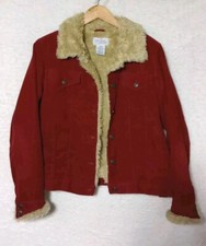 Vintage Meridian Sportswear Red Corduroy Jacket Sherpa Lined Women's Size Large 