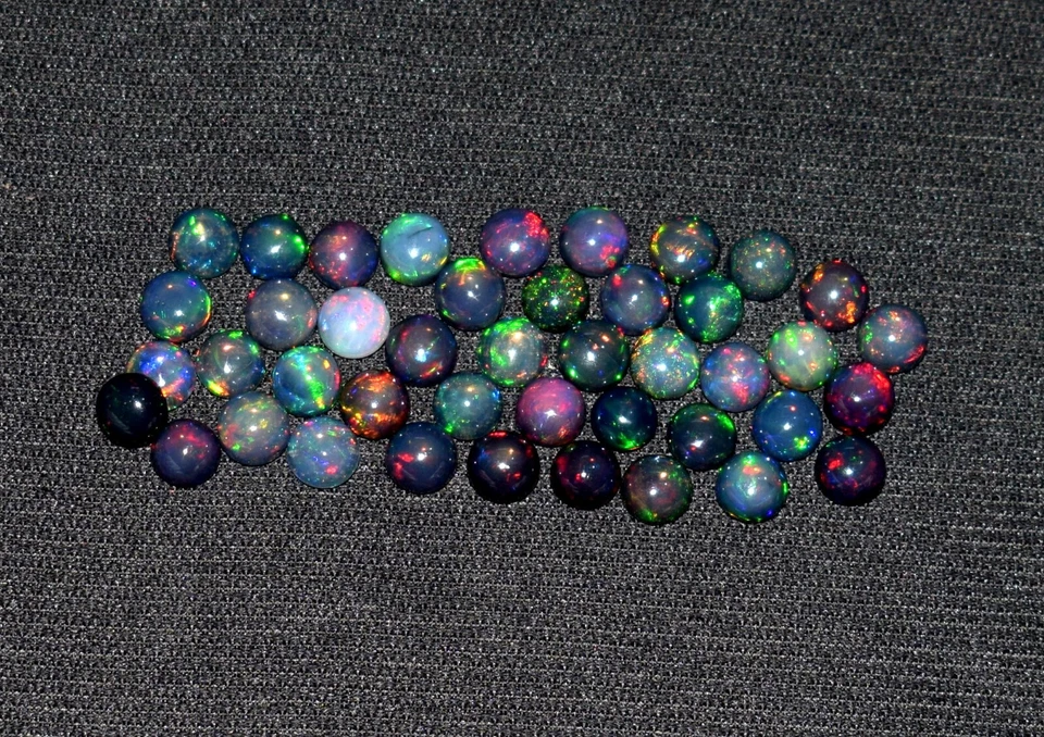 A+++ 3Pcs 6MM Round Natural Ethiopian Black Fire Opal Loose Gemstone Cabochon  - Image 2 of 4