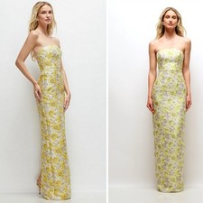 NWT Alfred Sung Jacqueline Floral Jacquard Column Dress Size 18 Yellow D877GYF