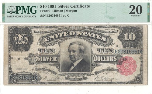 1891 $10 Silver Certificate Fr-299 PMG VF-20 - Picture 2 of 3