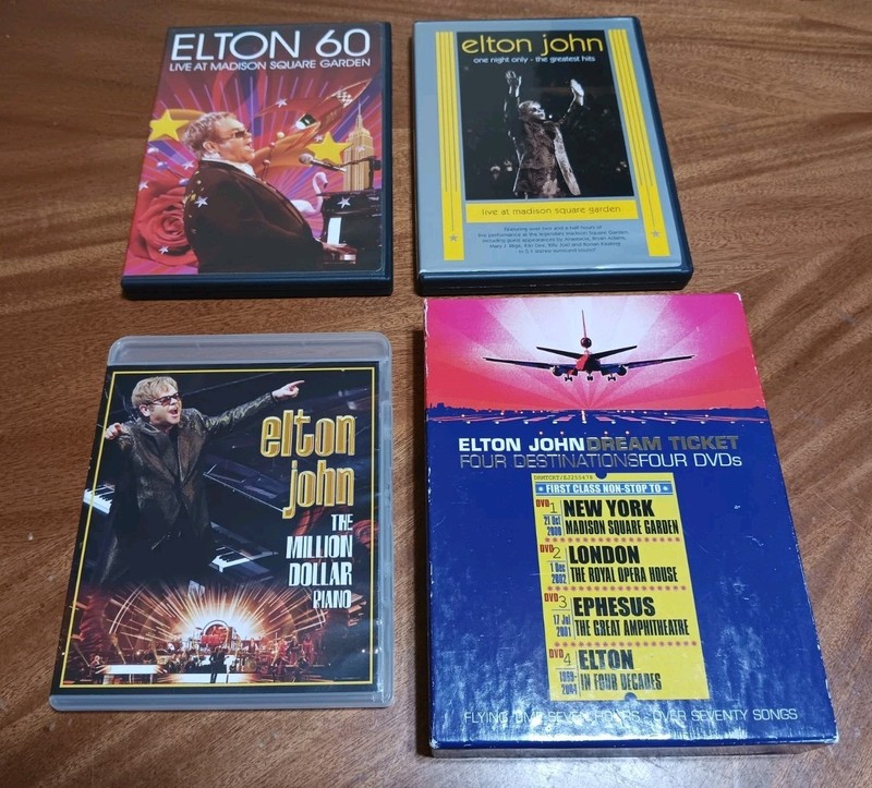 Case Lot of 4 Elton John Dvd's- Elton 60,One Night Only,The Million Dollar Piano