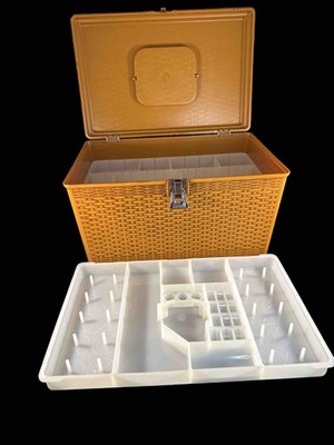 Vintage MCM Sewing Box Wilson Wil-Hold Wicker Basket Design Storage w/ Notions