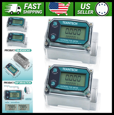 2 Pack 1in Digital Fuel Flow Meter with LCD Counter for Diesel Gasoline Water
