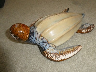 Unique Large Glazed Ceramic Leatherback Turtle Figurine 13'' Long