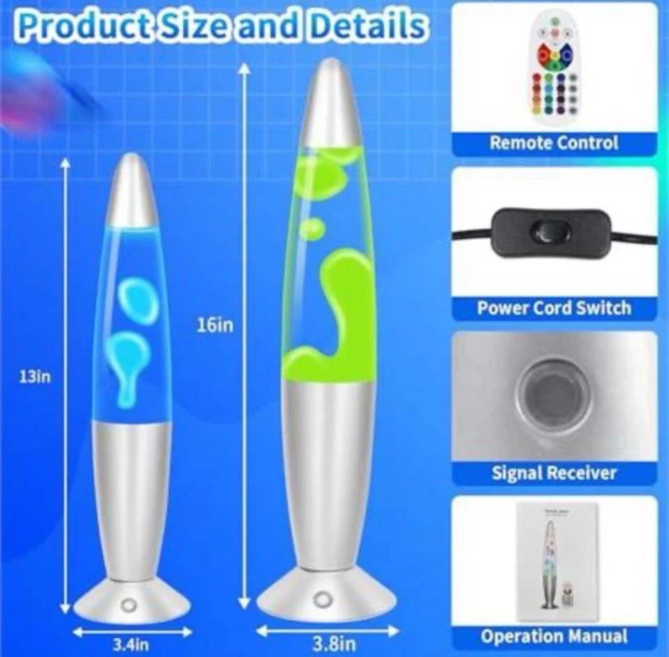 "Lámpara de movimiento líquido con control remoto 17 colores que cambian luz nocturna 16"" lámpara de lava retro" Foto 2 de 4