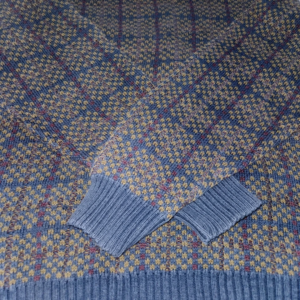 Trader Bay VTG Sweater Medium Crew Neck Knit Plaid Pattern Blue Brown Grandpa - Image 4 of 4