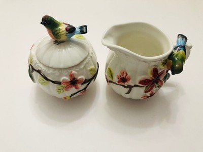 Corner Ruby Botanical Collection Birds & Flowers Ceramic Sugar Creamer Set