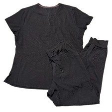 Ava Therese Scrub Set Black Cheetah Print Size Large Top Pants Medium Joggers