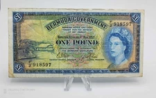 Scarce Bermuda Banknote  1 Pound 1957 QEII ~ circulated   P-20c