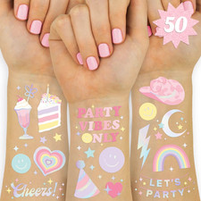 Pastel Rainbow Temporary Tattoos - 50 Iridescent Foil Styles  Preppy Birthday P