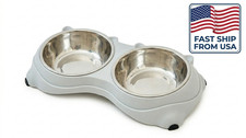 Macaron Pink Dual Pet Bowls - Double Stainless Steel Food & Water Set, 600ml x 2
