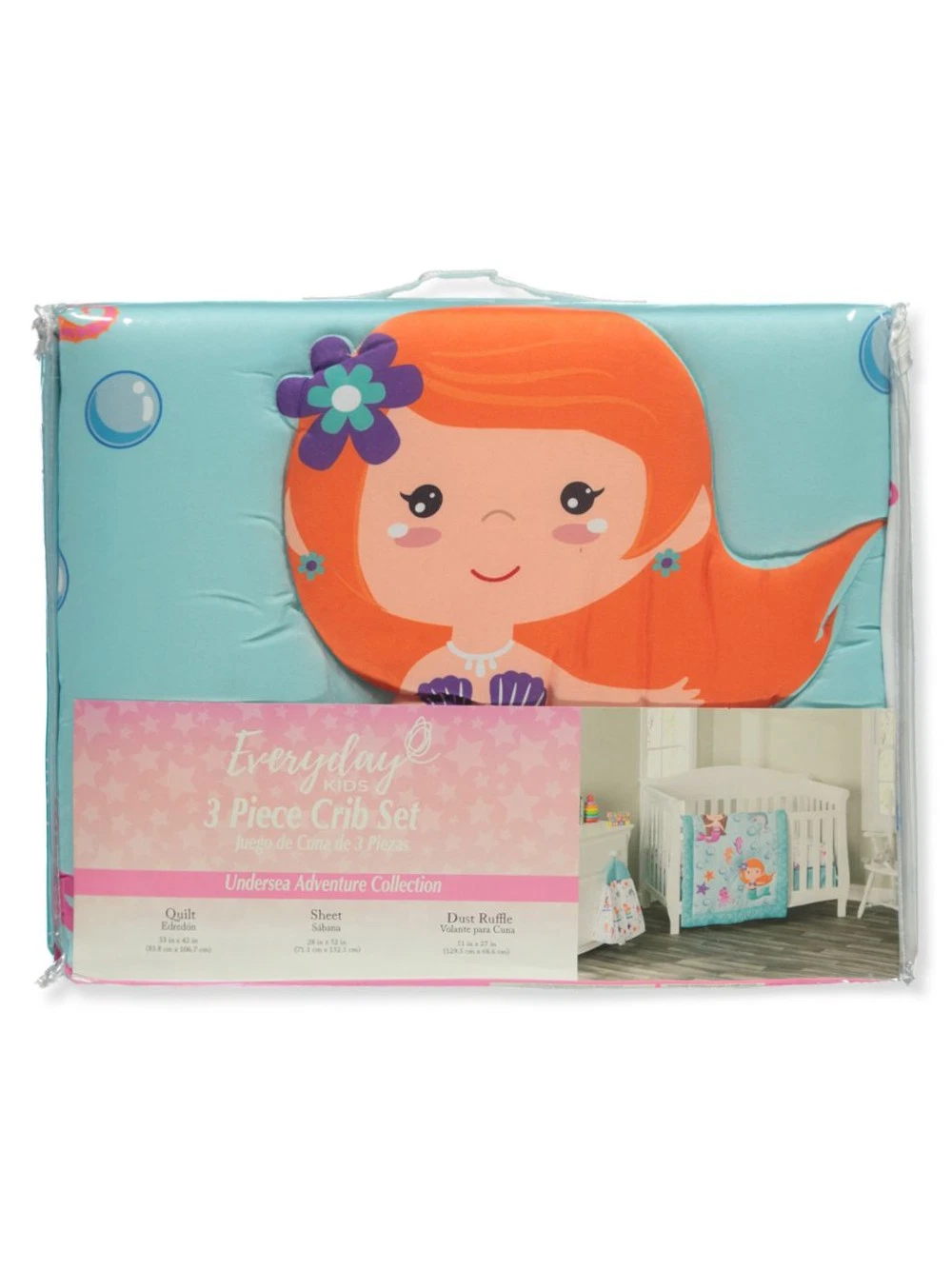 Everyday Kids Baby Girls' 3-Piece Mermaid Crib Set Color: pink Size: one size