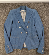Veronica Beard Blazer Jacket Dickey Denim Double Breasted Silver Buttons Size 6