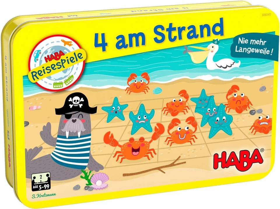 HABA 4 am Strand Mitbringspiel Reisespiel Logikspiel Pirat 2 Spieler ab 5 J. NEU