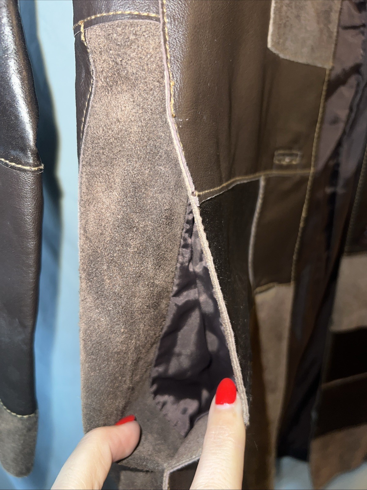 Brandon Thomas Leather Patchwork Jacket Trench Co… - image 2