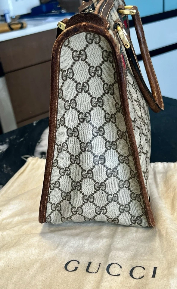 Rare Vintage 1970s Gucci GG Supreme Sherry Line Web Briefcase Tote Bag Dust Bag - Image 2 of 4
