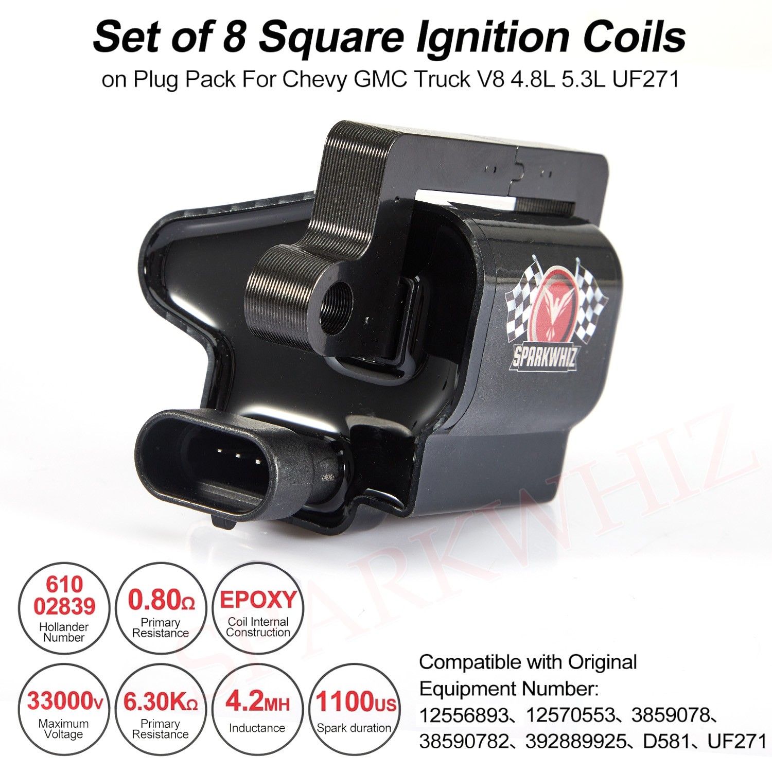 8PCS Ignition Coil + Spark Plug + Wires For Chevy GMC 4.8L 5.3L 6.0L 8.1L UF271