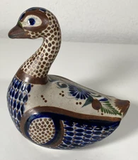 VTG 1970s Tonala Mexico Folk Art Duck Figurine Sculpture w/ Floral Design Signed