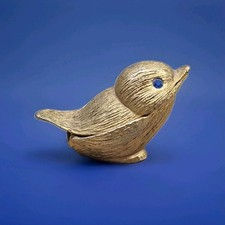 Vintage Gold Bird Trinket or Pill Box with Blue Stone Eyes