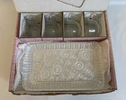Vintage Anchor Hocking “Anchor glass Serve Snack Set” 4 Trays & 4 Cups Mint