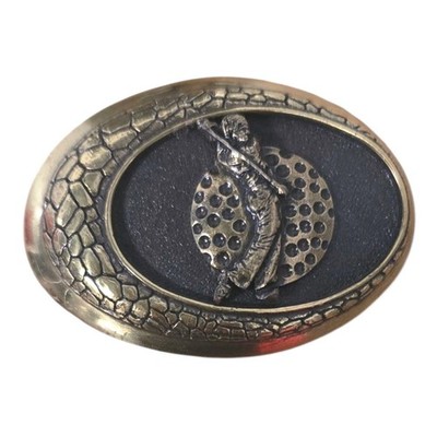 Rare Vintage Raintree Golfer Brass Belt Buckle 2 '' Golfer motif Belt Buckle 