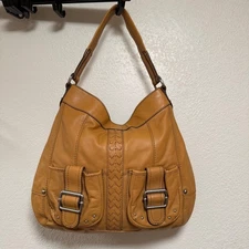 Tignanello Genuine Leather Shoulder Bag Buckle Pockets Braided Detail Purse