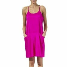 New Theory  SILK Alesandra Pink Fuchsia Slip Dress w Pkts XS/0  orig 400 